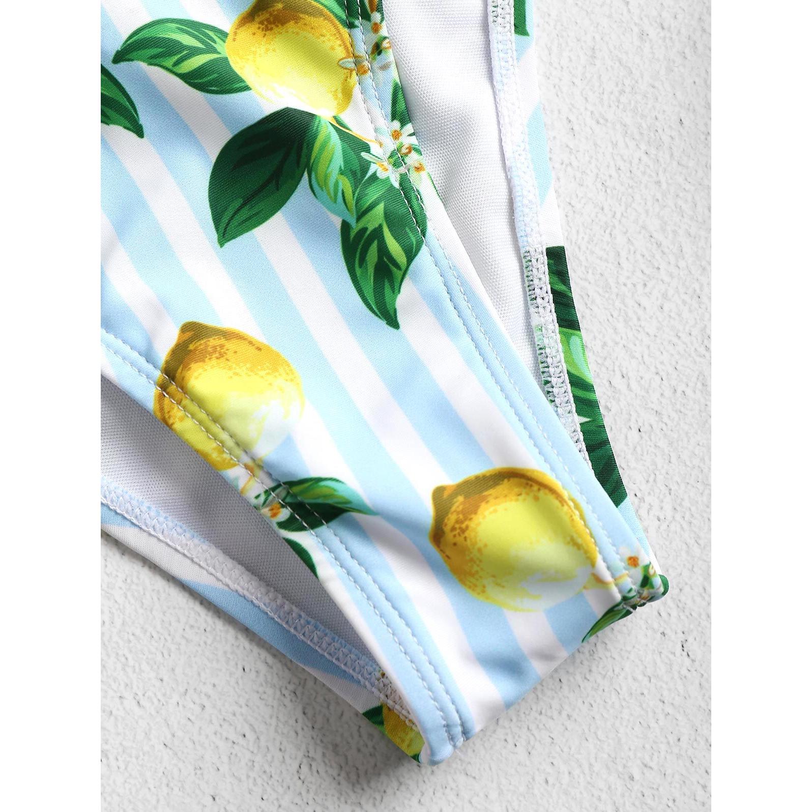 Sexy Bandeau Lemon Printed Bikini-Women's Clothing-Walmel