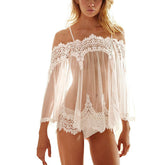 Women See-Though Off-Shoulder Dress Sleepwear - Walmel
