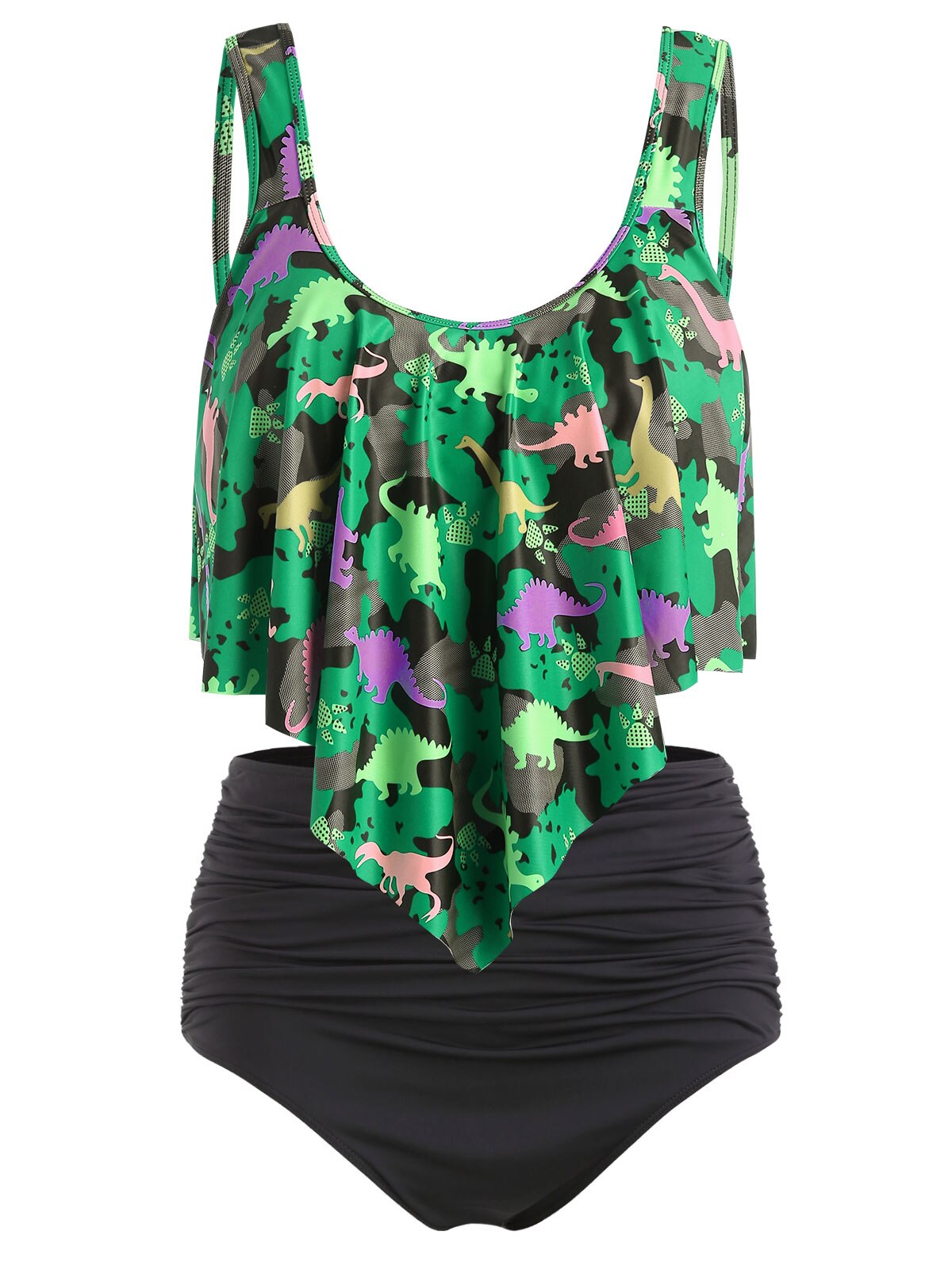 Dinosaur Print Ruffled Plus Size Women Set-Women's Clothing-Walmel