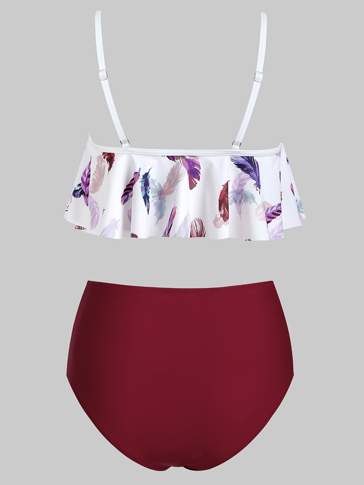 Feather Print Lattice Cutout Tankini Sets-Women's Clothing-Walmel