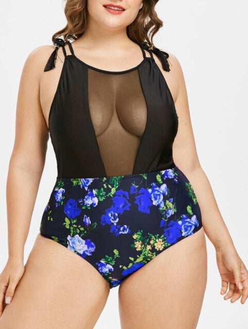Plus Size Floral Racerback-Women's Clothing-Walmel