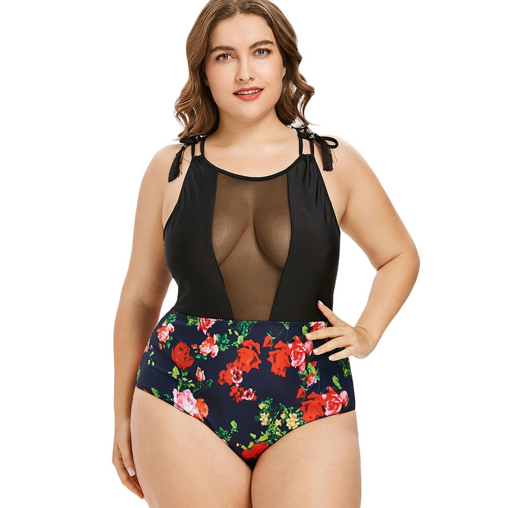 Plus Size Floral Racerback-Women's Clothing-Walmel