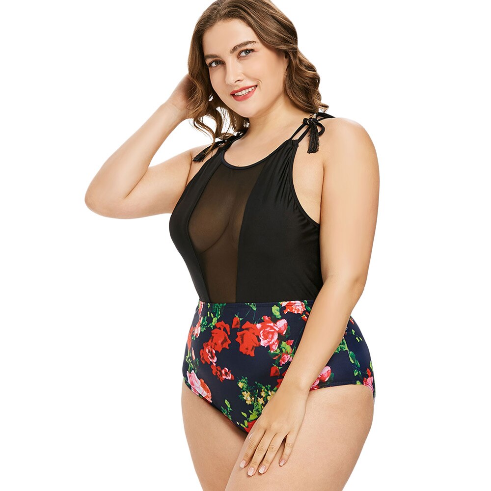 Plus Size Floral Racerback-Women's Clothing-Walmel