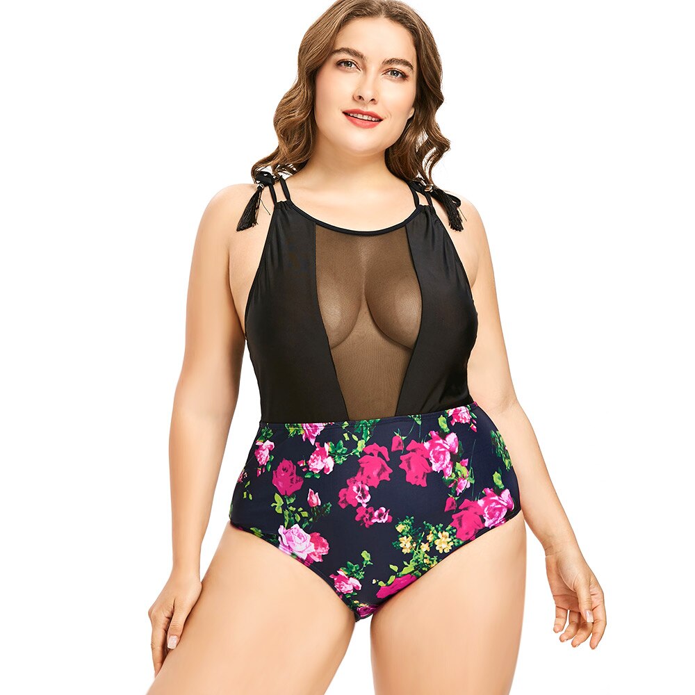 Plus Size Floral Racerback-Women's Clothing-Walmel