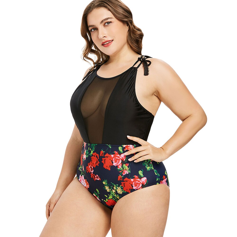 Plus Size Floral Racerback-Women's Clothing-Walmel