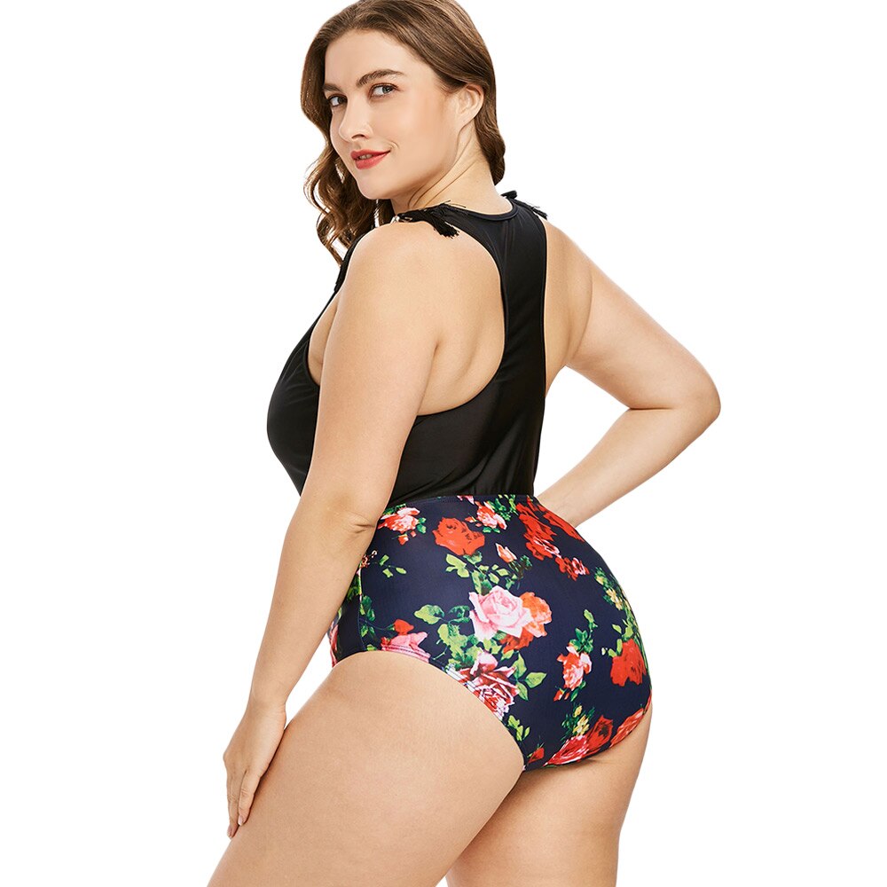 Plus Size Floral Racerback-Women's Clothing-Walmel