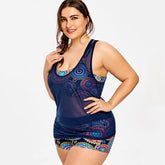 Plus Size Printed Beachwear With Mesh Tank-Women&