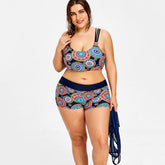 Plus Size Printed Beachwear With Mesh Tank-Women&