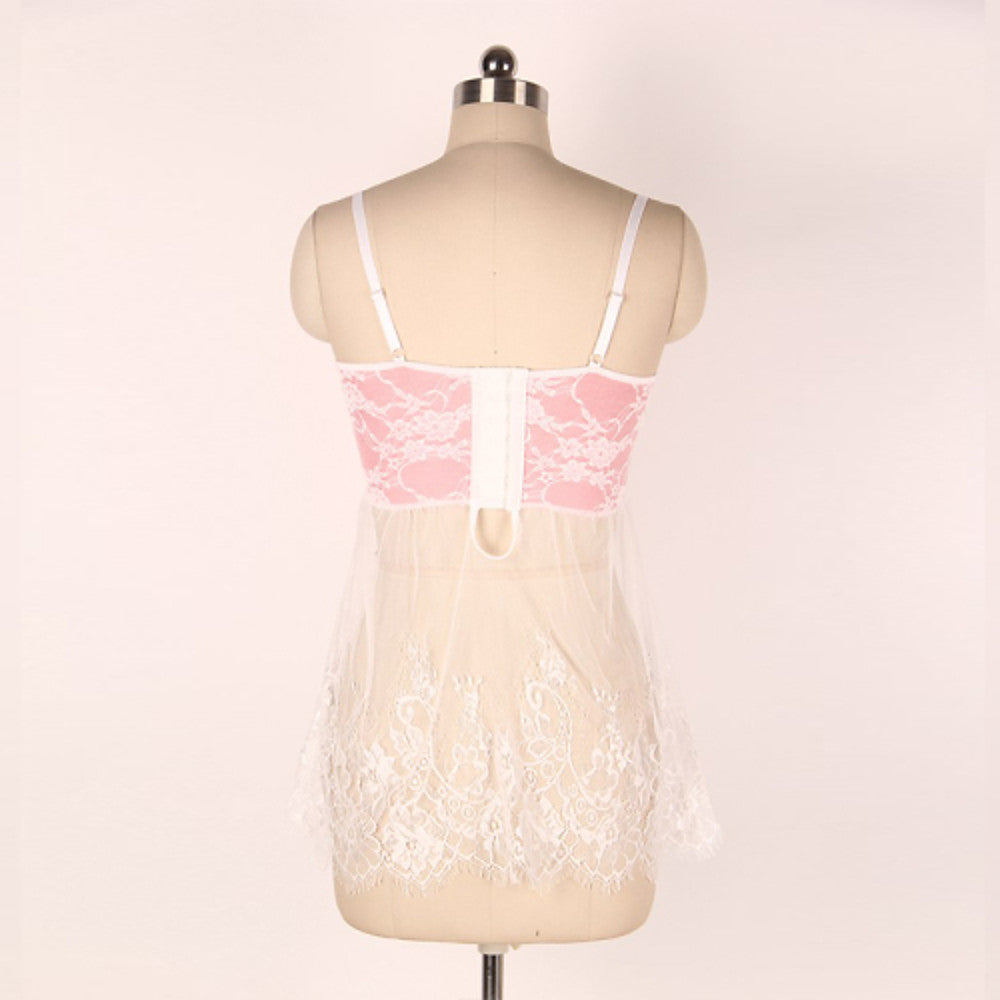 Women's Mesh Plus Size Nightwear - Lace Jacquard White - Walmel