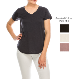 Urban Diction 4er-Pack Neutralfarbene T-Shirts mit V-Ausschnitt für Damen