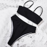 Solid Push Up Padded Bra Straps High Waist Swimsuit - Walmel