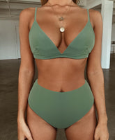 Women Solid Bathing Suit Green - Walmel