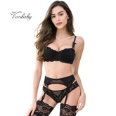 Half cup bra+panties+garter+stockings - Walmel