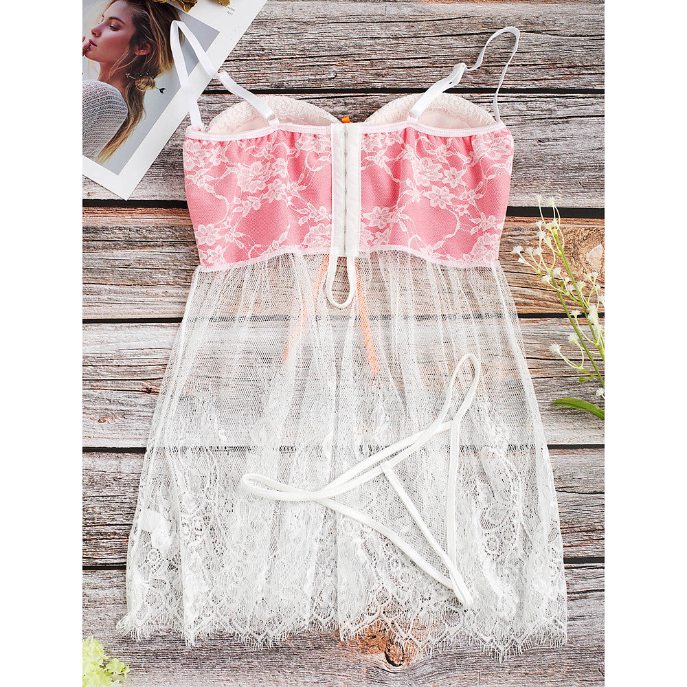 Women's Mesh Plus Size Nightwear - Lace Jacquard White - Walmel