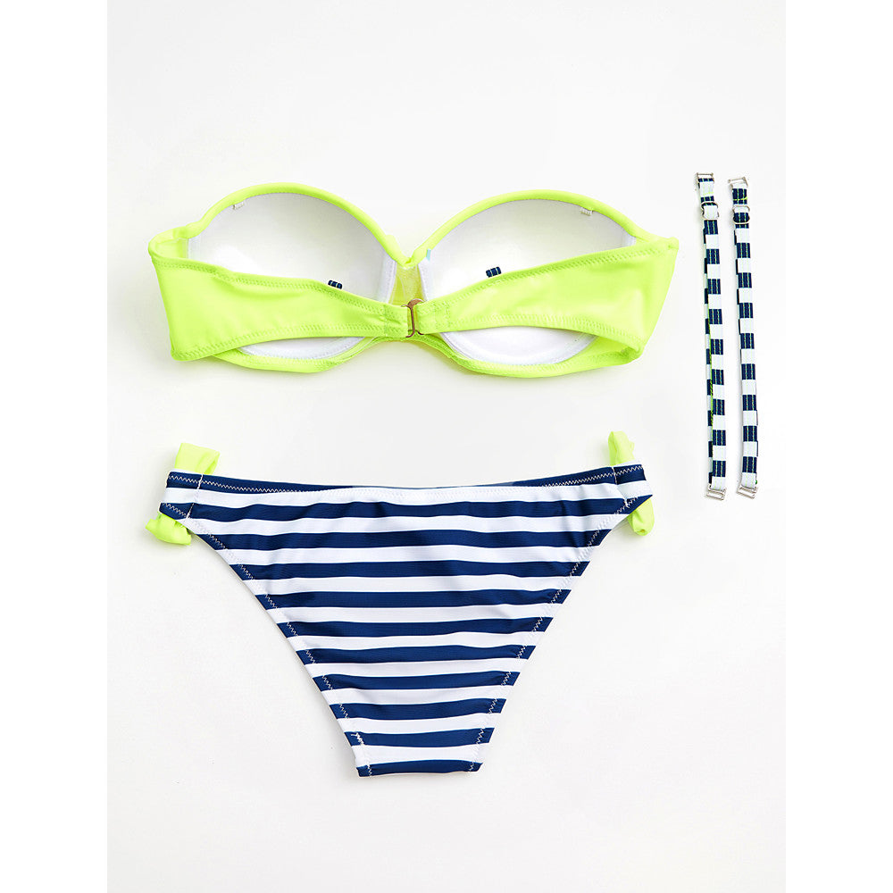 Women's Fine Stripe Plus Size Strap Yellow Blue Pink Bandeau-Walmel