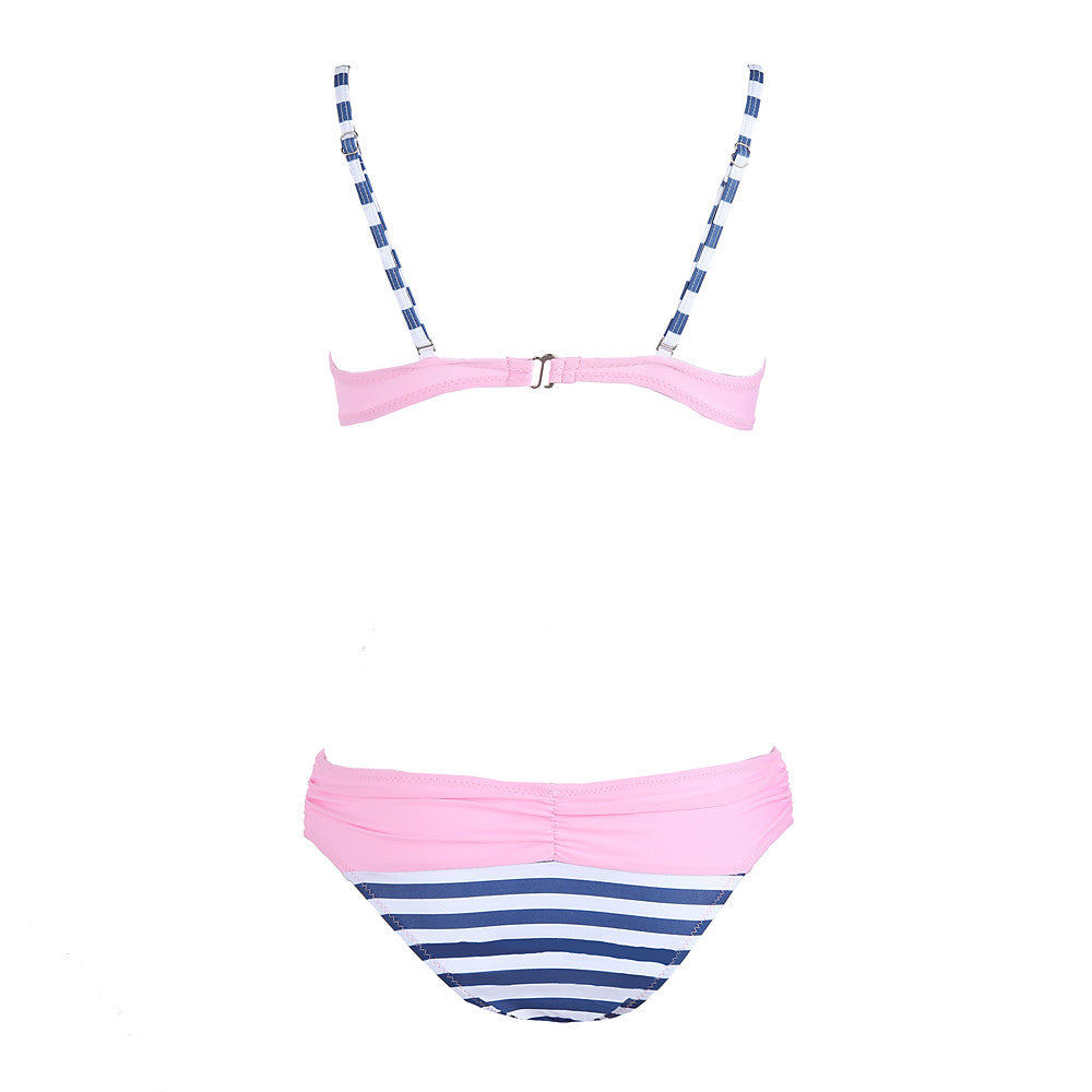 Women's Fine Stripe Plus Size Strap Yellow Blue Pink Bandeau-Walmel